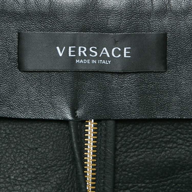 Pre Owned Versace Black Leather Zipper Detail Flared Mini Skirt M