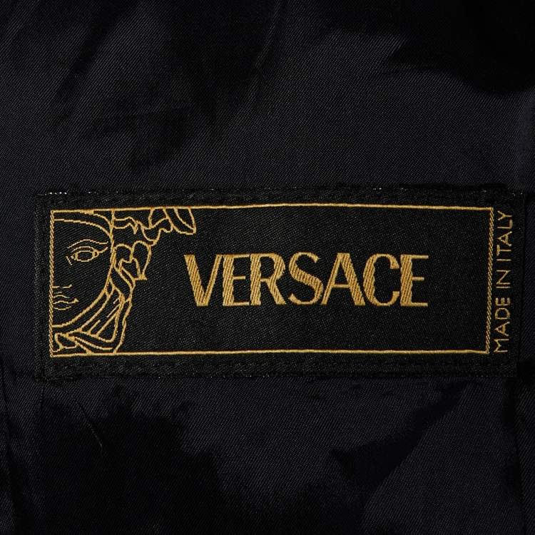 Pre Owned Versace Navy Blue Stripe Wool Belted Double Breasted Trench Coat M