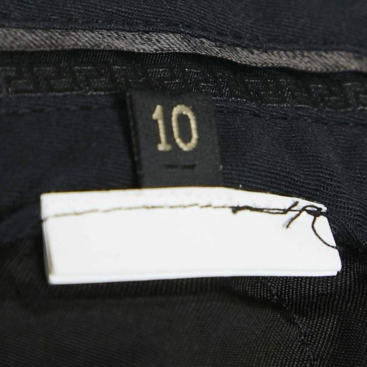 Pre Owned Versace Black Greek Key Pocket Detail Straight Leg Trousers L