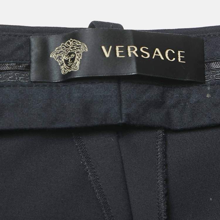 Pre Owned Versace Black Greek Key Pocket Detail Straight Leg Trousers L