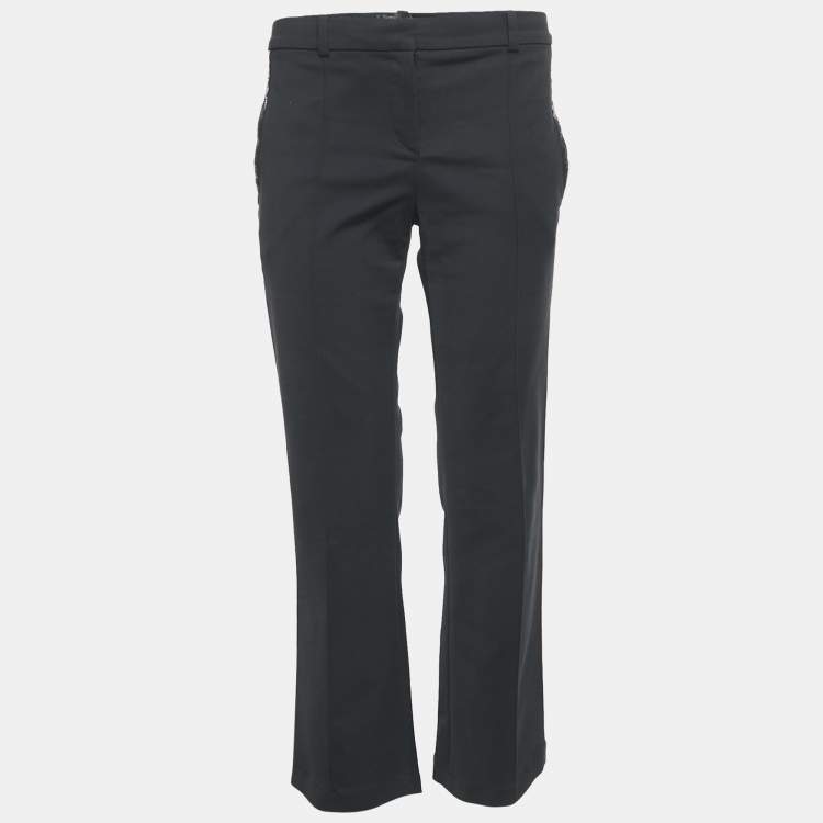 Pre Owned Versace Black Greek Key Pocket Detail Straight Leg Trousers L