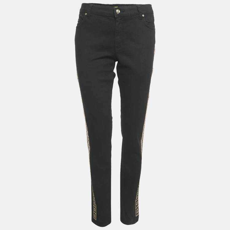 Pre Owned Versace Jeans Black Denim Side Stud Detail Jeans L Waist 35"