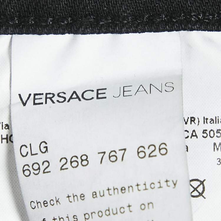 Pre Owned Versace Jeans Black Denim Side Stud Detail Jeans L Waist 35"