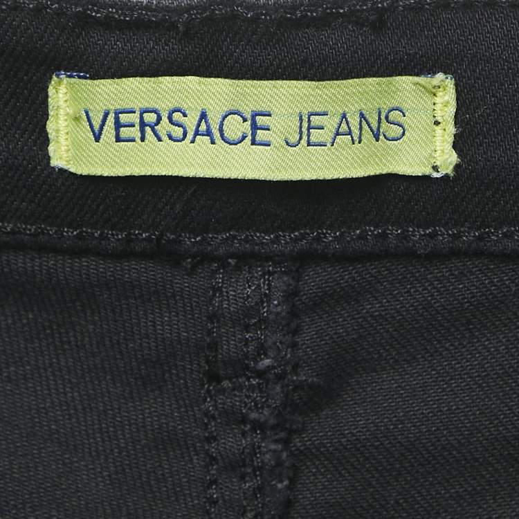 Pre Owned Versace Jeans Black Denim Side Stud Detail Jeans L Waist 35"