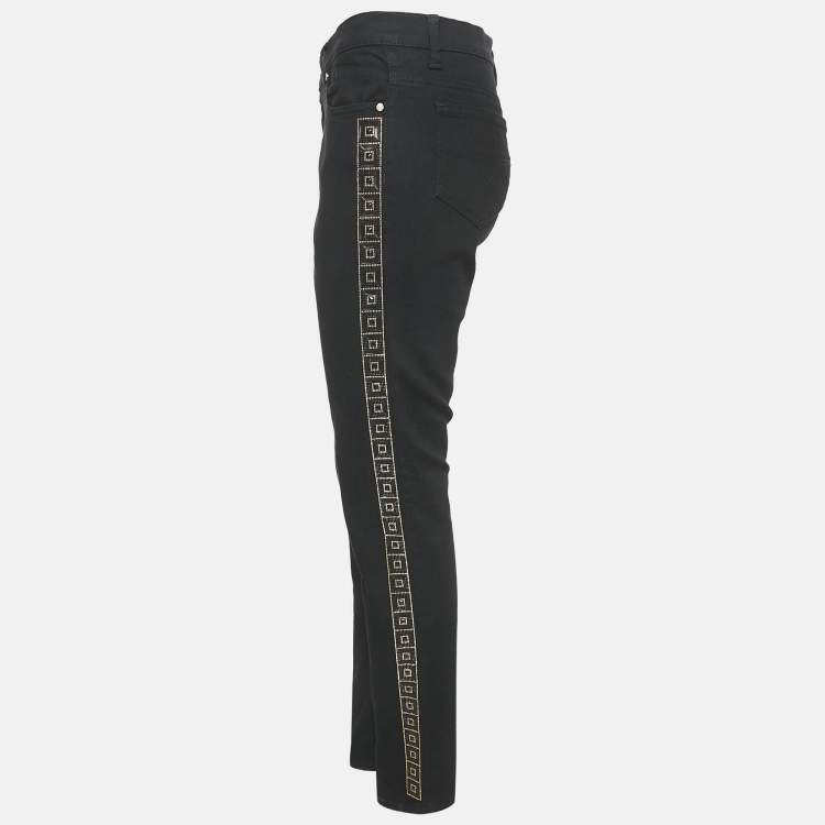 Pre Owned Versace Jeans Black Denim Side Stud Detail Jeans L Waist 35"