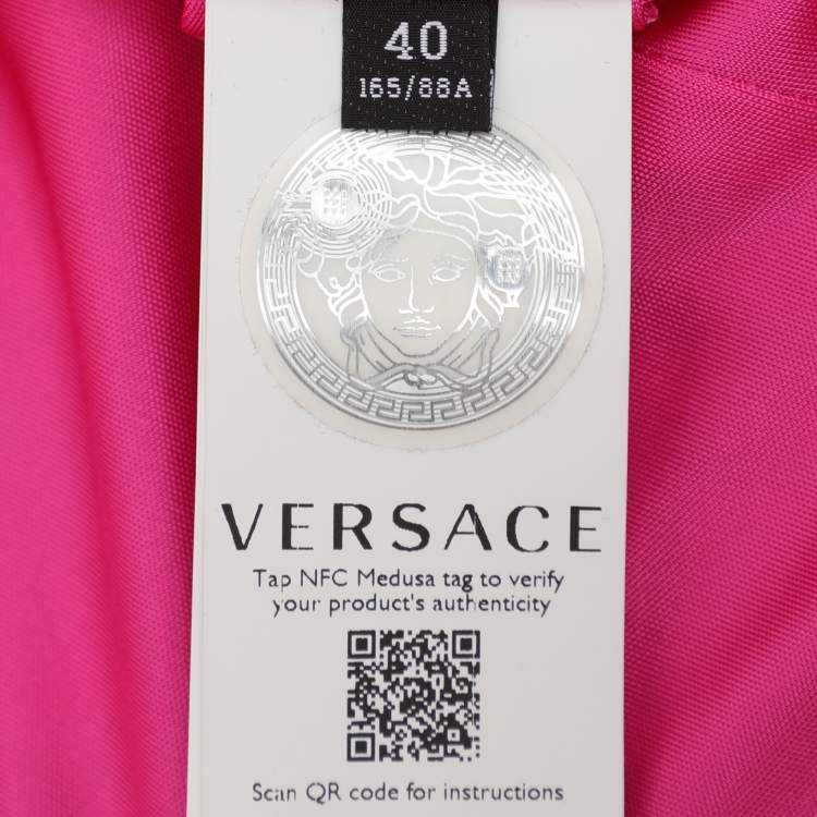 Pre Owned Versace Pink/Silver Satin Baroque Cutout Midi Shirt Dress S
