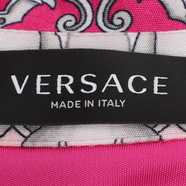 Pre Owned Versace Pink/Silver Satin Baroque Cutout Midi Shirt Dress S