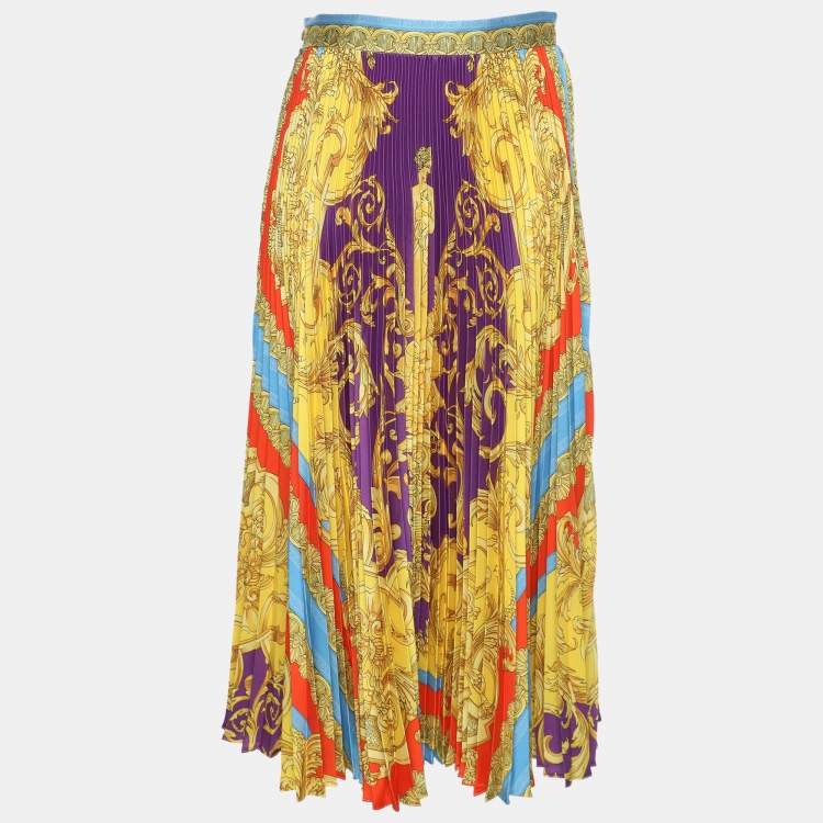 Pre Owned Versace Multicolor Printed Satin Ruffled Skirt S