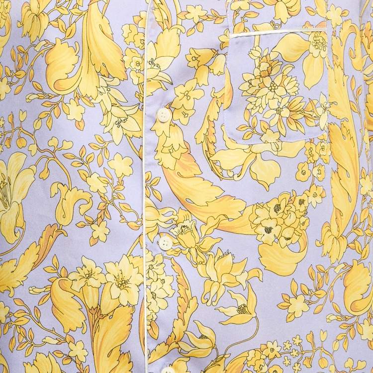 Pre Owned Versace Purple/Yellow Barocco Baroque Print Silk Shirt and Pants Set XS