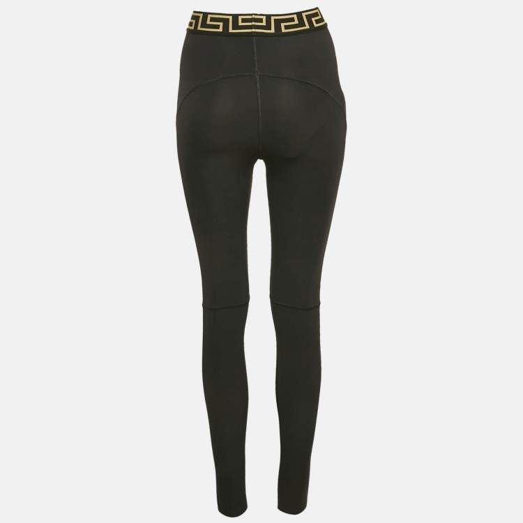 Pre Owned Versace Black Greca Waist Jersey Leggings S