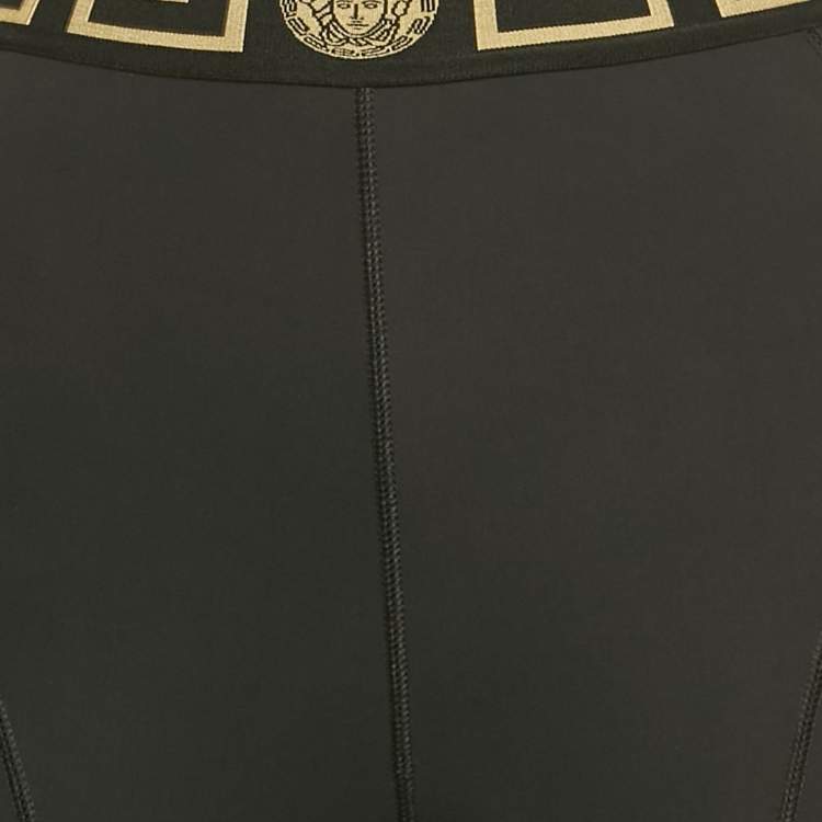 Pre Owned Versace Black Greca Waist Jersey Leggings S