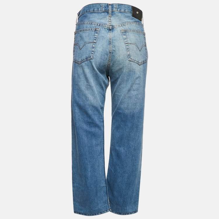 Pre Owned Versace Vintage Blue Washed Denim Wide Leg High Ride Jeans L Waist 31" 