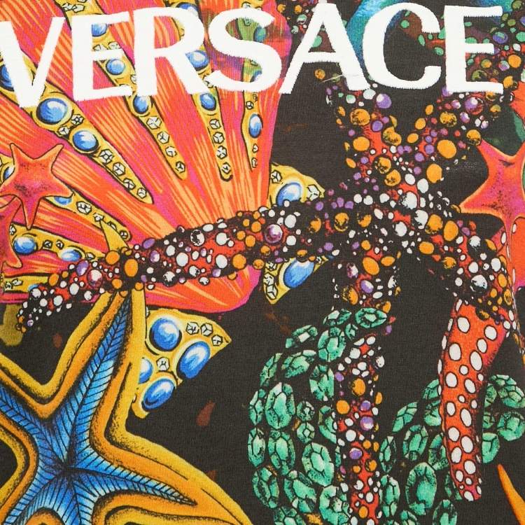 Pre Owned Versace Black Starfish Print Jersey Crew Neck T-Shirt S