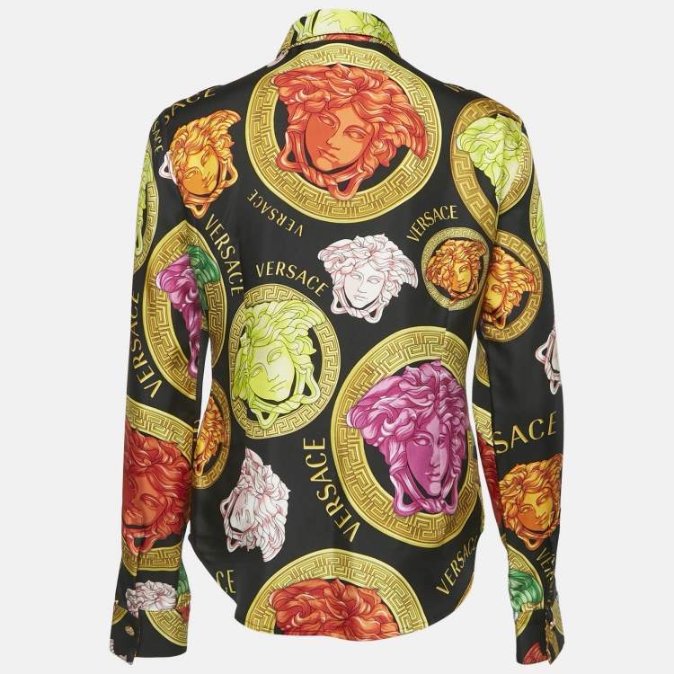 Pre Owned Versace Black Medusa Print Silk Long Sleeve Shirt S