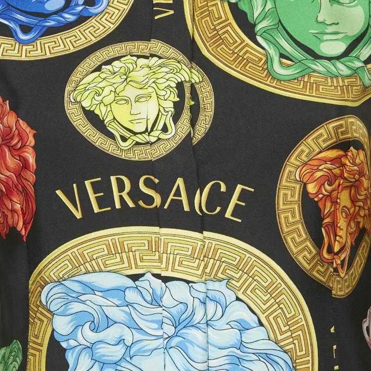 Pre Owned Versace Black Medusa Print Silk Long Sleeve Shirt S