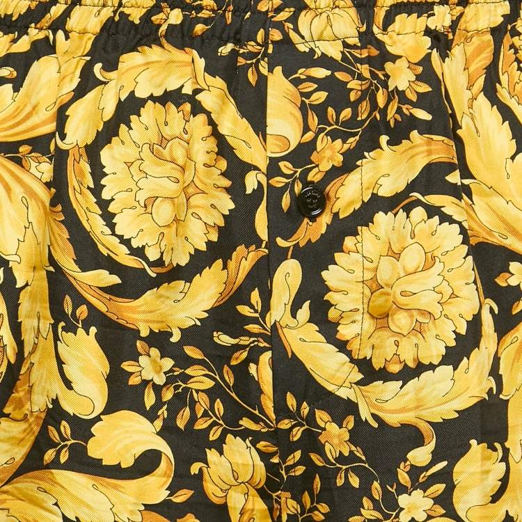 Pre Owned Versace Yellow Silk Greca Border Barocco Pyjama Pants M