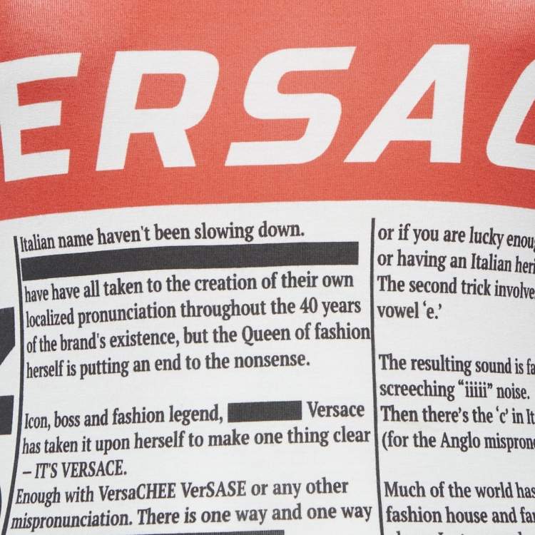 Pre Owned Versace White Newspaper Print Cotton Crew Neck T-Shirt S