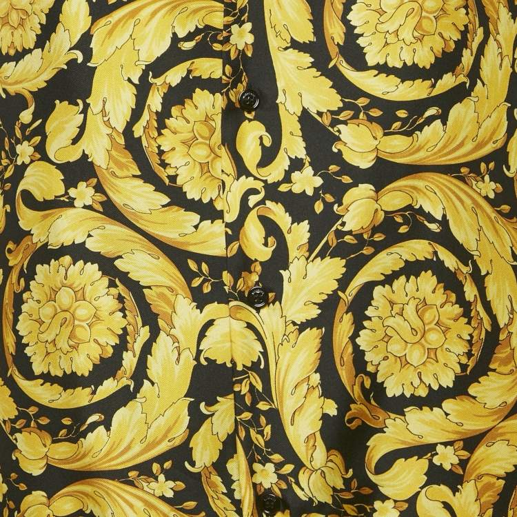 Pre Owned Versace Yellow Barocco Print Silk Pajama Shirt S