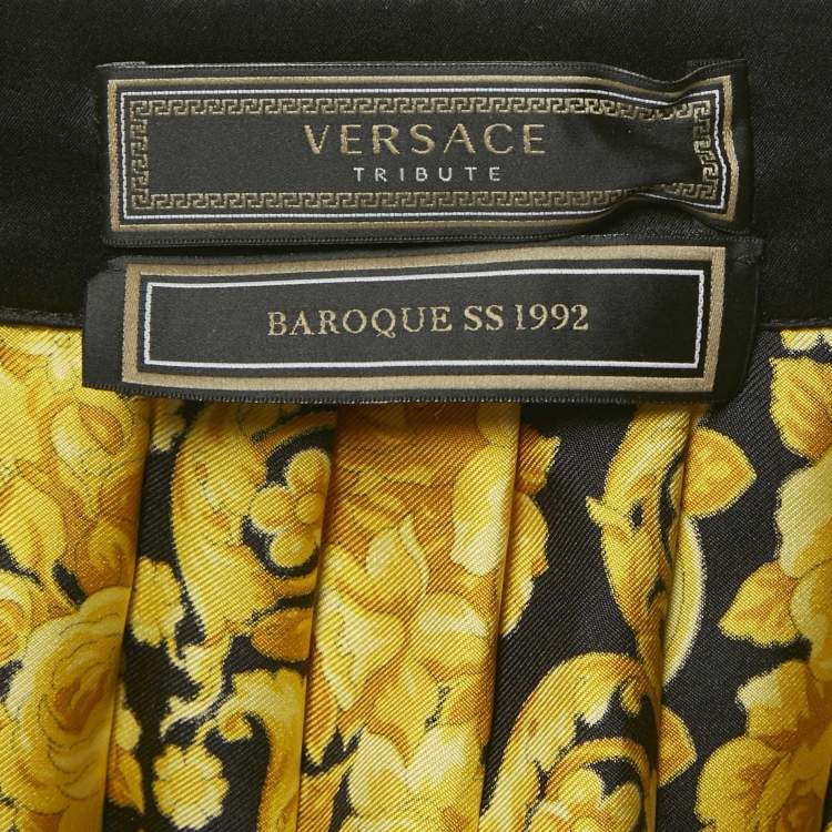 Pre Owned Versace Tribute Black Baroque Print Silk Pleated Mini Skirt S
