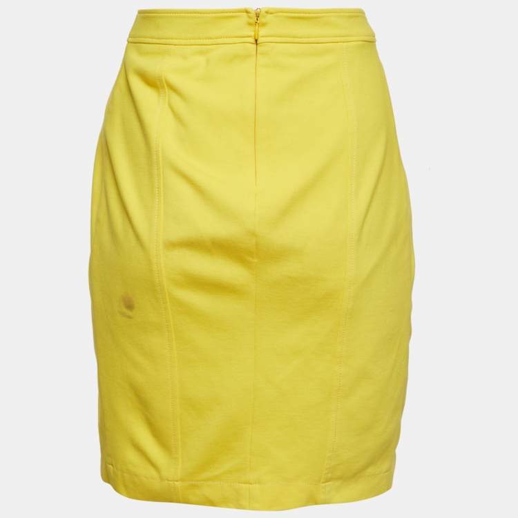 Pre Owned Versace Yellow Jersey Metal Detail Mini Dress S