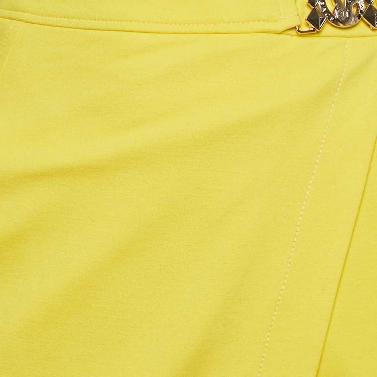 Pre Owned Versace Yellow Jersey Metal Detail Mini Dress S