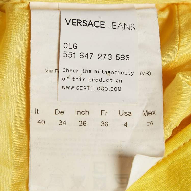Pre Owned Versace Yellow Jersey Metal Detail Mini Dress S