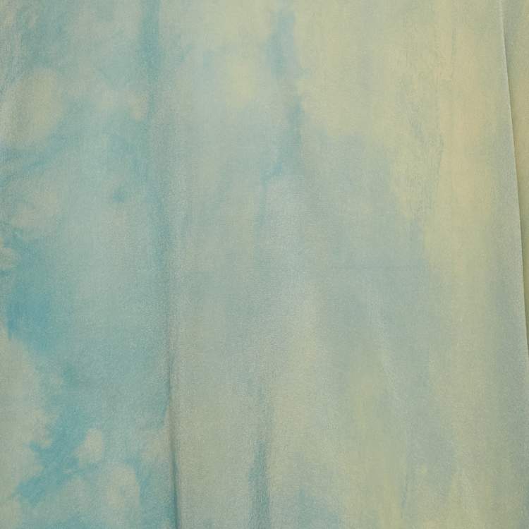 Pre Owned Versace Blue Abstract Print Silk Lace-Up Mini Dress L