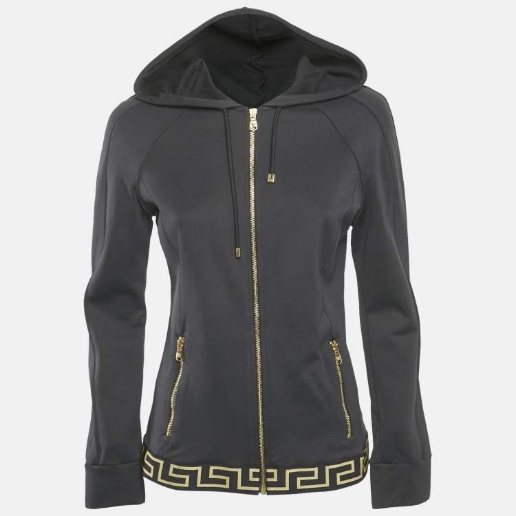 Pre Owned Versace Black Greca Border Jersey Zip-Front Jacket L
