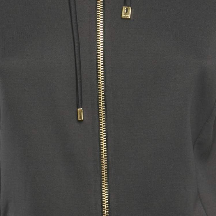 Pre Owned Versace Black Greca Border Jersey Zip-Front Jacket L