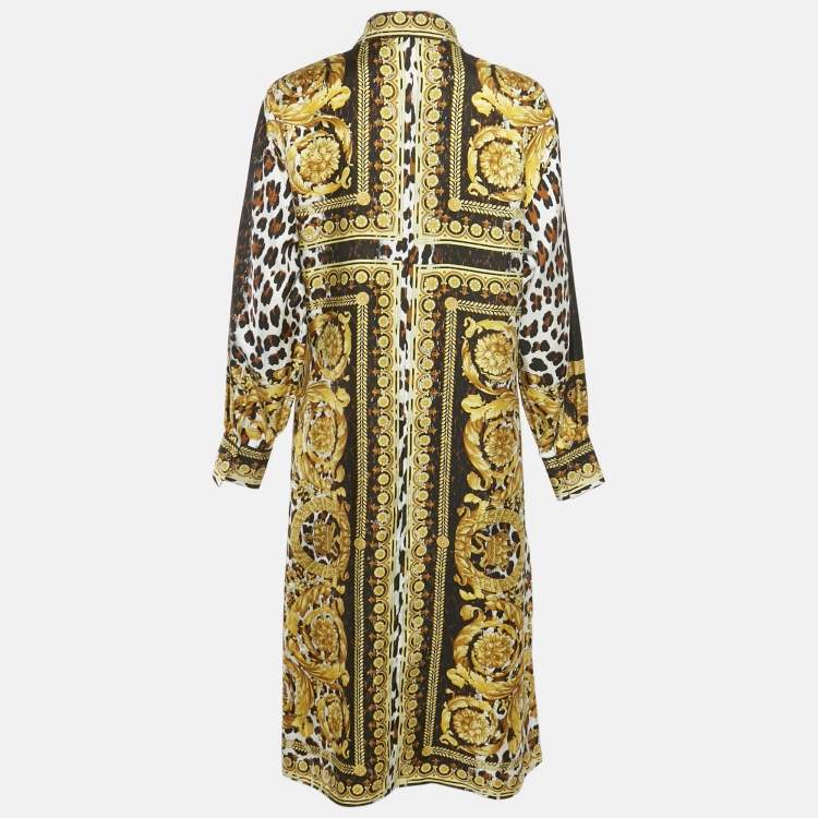 Pre Owned Versace Tribute Black Silk Wild Baroque SS 1992 Shirt Dress M