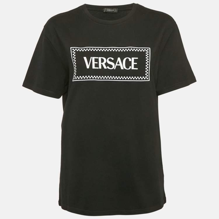 Pre Owned Versace Black Logo Embroidery Cotton Crew Neck T-Shirt M