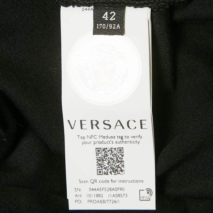 Pre Owned Versace Black Logo Embroidery Cotton Crew Neck T-Shirt M