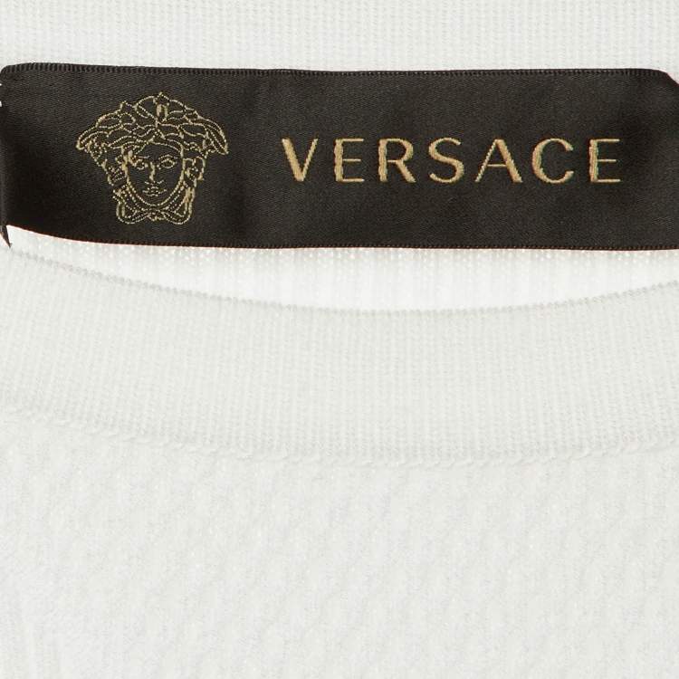 Pre Owned Versace White Rib Knit Crew Neck Jumper M 