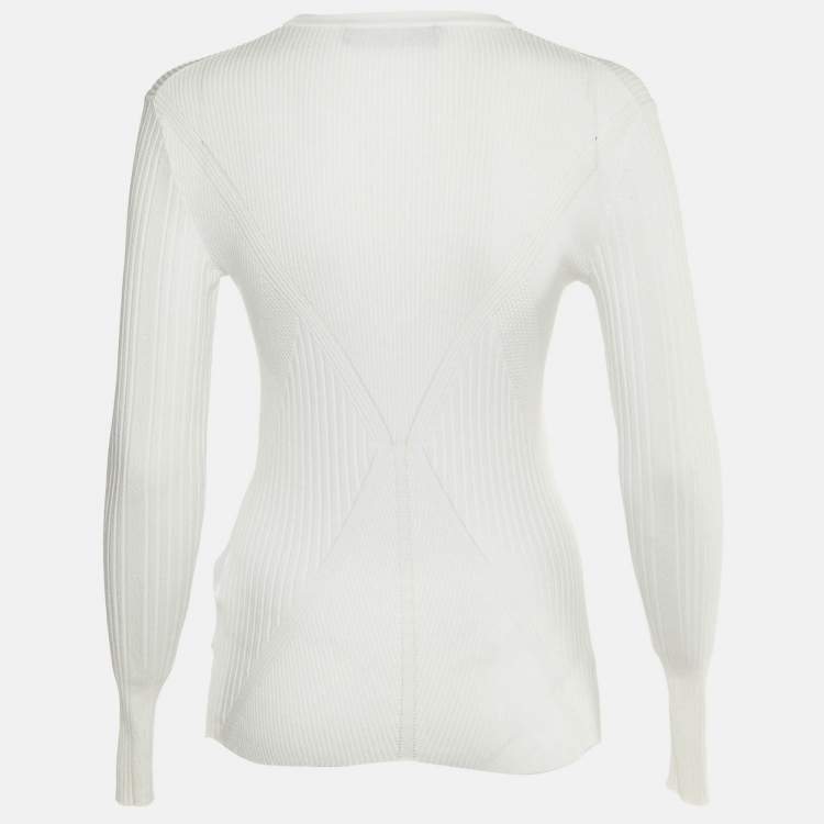 Pre Owned Versace White Rib Knit Crew Neck Jumper M 