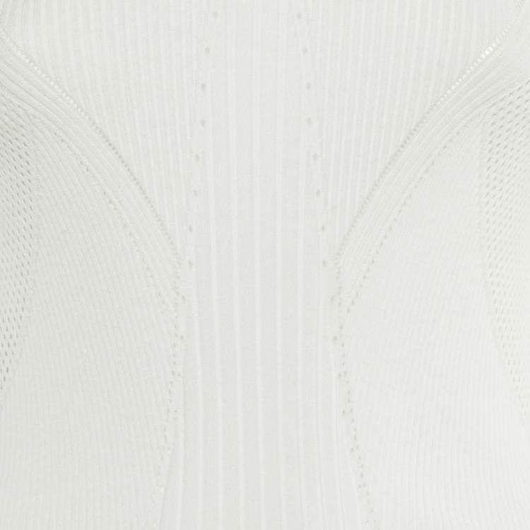 Pre Owned Versace White Rib Knit Crew Neck Jumper M 