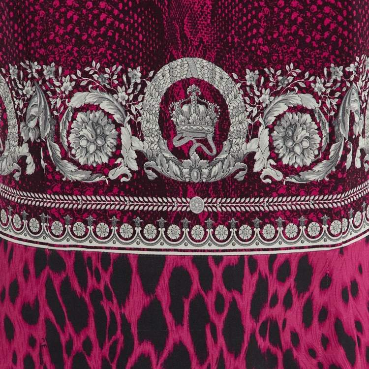 Pre Owned Versace Pink Baroque Snake Print Crepe Sleeveless Dress M