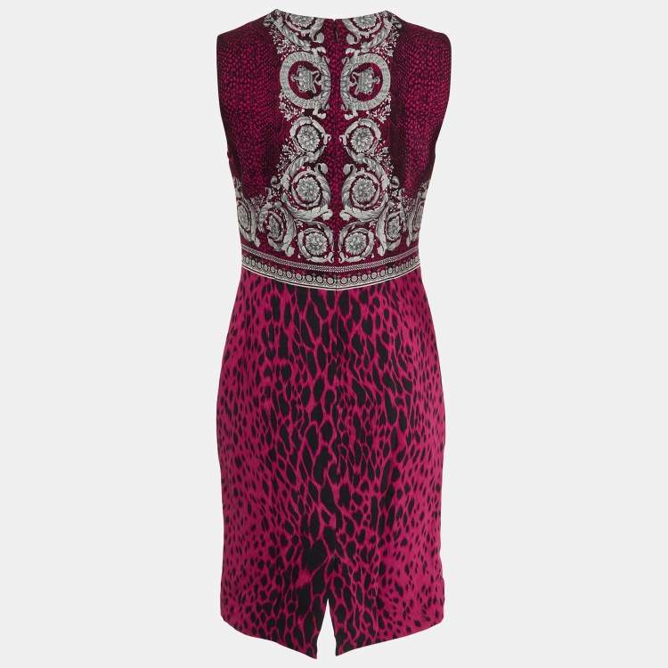 Pre Owned Versace Pink Baroque Snake Print Crepe Sleeveless Dress M