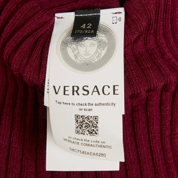 Pre Owned Versace Burgundy Wool Knit Button Detail Maxi Dress M