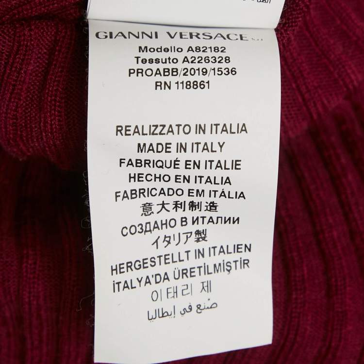 Pre Owned Versace Burgundy Wool Knit Button Detail Maxi Dress M