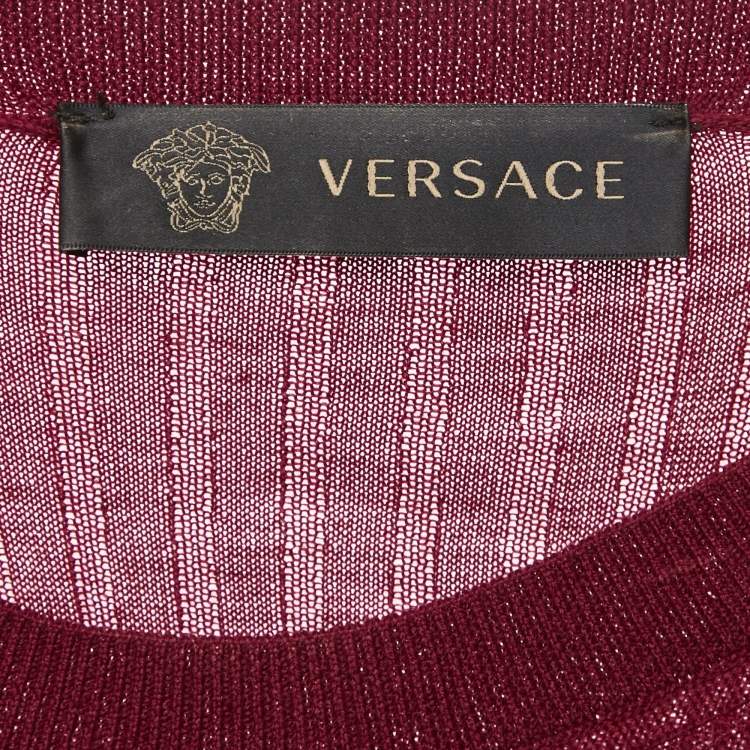 Pre Owned Versace Burgundy Wool Knit Button Detail Maxi Dress M