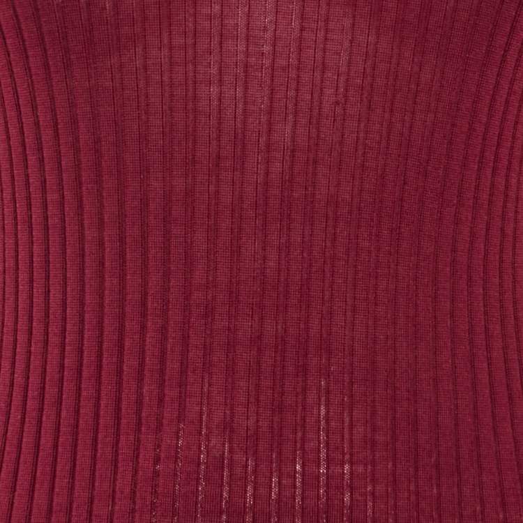 Pre Owned Versace Burgundy Wool Knit Button Detail Maxi Dress M
