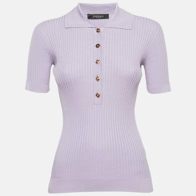 Pre Owned Versace Purple Rib Knit Top S