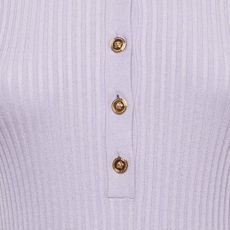 Pre Owned Versace Purple Rib Knit Top S