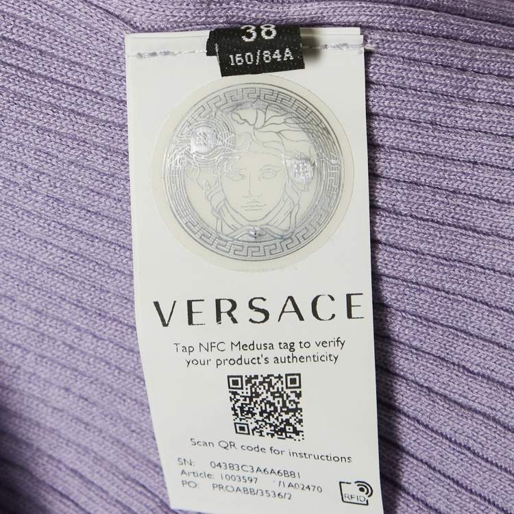 Pre Owned Versace Purple Rib Knit Top S