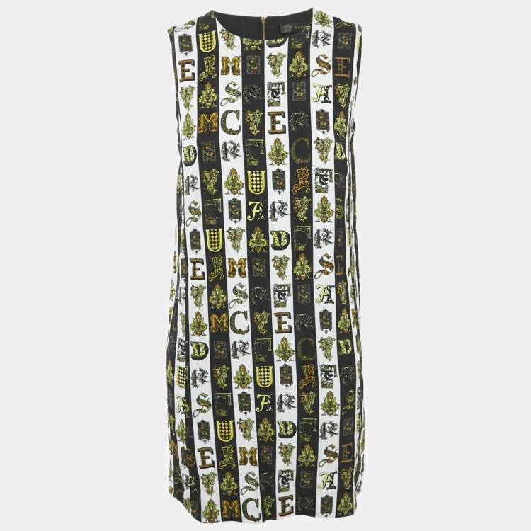 Pre Owned Versace Black/White Printed Crepe Sleeveless Dress M