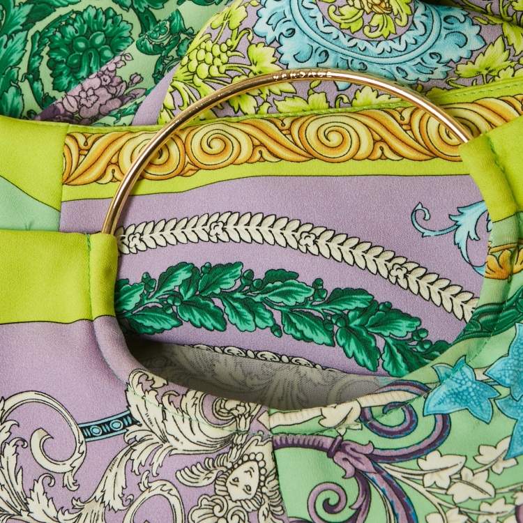 Pre Owned Versace Green Barocco Crepe Metallic Ring Detail Shorts S