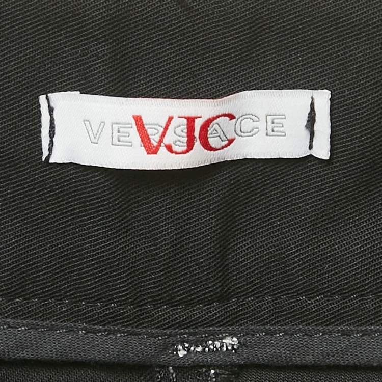 Pre Owned Versace Black Gabardine Cotton Waist Sequin Detail Capri Pants M