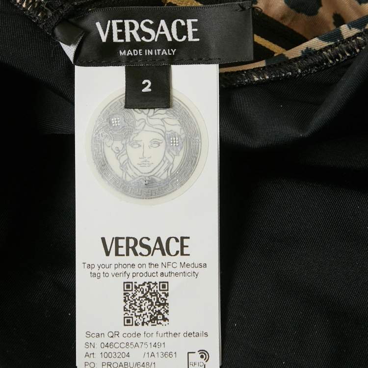 Pre Owned Versace Brown Leopard Print Jersey Greca Trim Swimsuit S