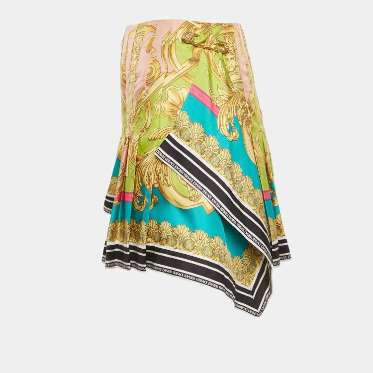 Pre Owned Versace Multicolor Medusa Print Pin Detail Mini Wrap Skirt L 