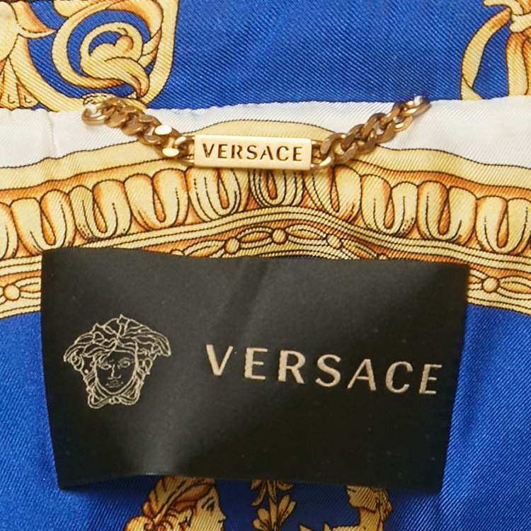 Pre Owned Versace Blue Baroque Print Silk Puffer Down Jacket S 
